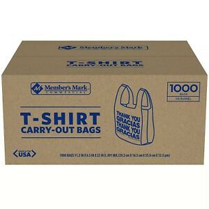 T-Shirt Thank You Plastic Grocery Store Shopping Carry Out Bag 1000ct Recyclable