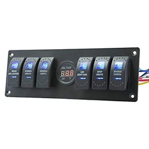 Jiaying 6 Gang Rocker Switch Panel, Waterproof Digital Voltmeter Display Switch