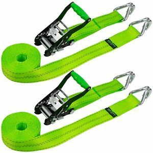 VULCAN High-Viz 2&#039;&#039;x15&#039; Ratchet Straps, Wire J-Hooks, 3300 lbs. SWL, 2 Pack