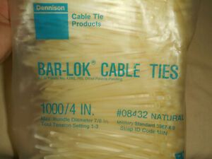 Nos Dennison Bar-Lok Cable Ties 1000/bag 4&#034; #08432 Natural Cable Identification