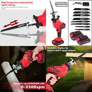 21V Cordless Reciprocating Saw W/ Battery&amp;charger Recip Sabre Saw Red