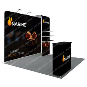 10ft Custom Fabric Trade Show Display Booth System Back Wall TV Stand Shelves