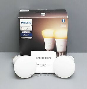Philips Hue 548560 White Ambiance A19 Bluetooth Smart LED Bulb (2-Pack)