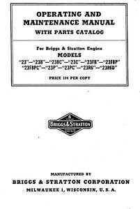 BRIGGS &amp; STRATTON MODEL 23BC 23FB ENGINE OWNERS OPERATORS PARTS MANUAL