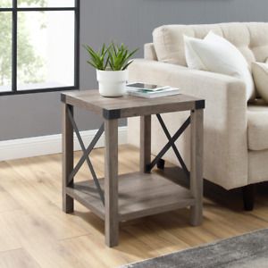 18 In. Grey Wash Rustic Urban Industrial Metal X Accent Side Table