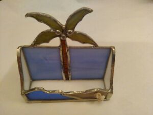 Handcrafted Tropical Motif Stained Glass Business Card Holder