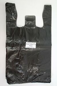1000 Qty. Black Grocery Plastic T-Shirt Bags w/ Handles Supermarket Retail