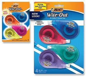 BIC Wite-Out Brand EZ Correct Correction Tape White 4-Count Tape Applies Dry ...