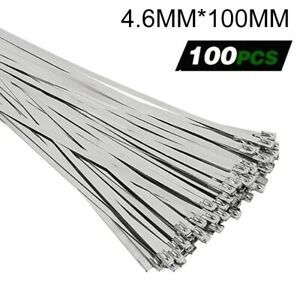 100 Pcs Cable Zip Ties Stainless Steel Wrap Straps Self Locking Stripping Heat