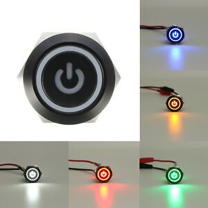 BLACK 5 Pin 19mm Led Metal Push Button Latching POWER Switch Waterproo
