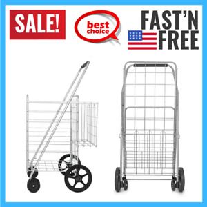 Silver XL Space Saving Heavy Duty Double Basket Swivel Wheels Flat Folding NEW