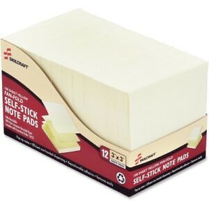 SKILCRAFT Fan-Fold Self-Stick Note Pads, 3&#034;x3&#034;, 12/DZ, Yellow (NSN3526616)