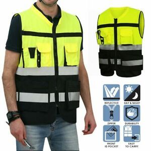 1pc High Visibility Safety Zipper Reflective Jacket Security Working Waistcoat