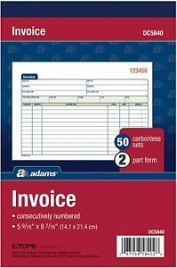 Adams Invoice Book, 2-Part, Carbonless, 5-9/16 x 8-7/16 Inches, 50 Sets per B...