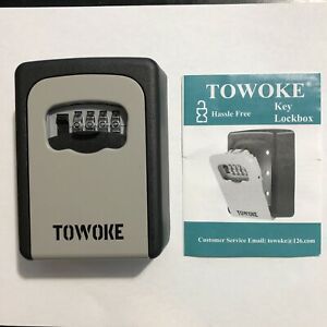 Key Lock Box Wall Mount - TOWOKE Waterproof Combination Key Safe Box for Outside