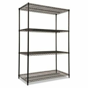 Alera Wire Shelving Kit, 4 Shelves, 48&#034; x 24&#034; x 72&#034;, Black, Each (ALESW504824BL)