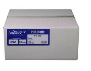 Alliance Bond Paper Receipt Rolls, 3&#034;x165&#039;, 50 Rolls