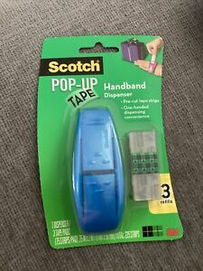 NEW ~ SCOTCH POP-UP TAPE STRIP DISPENSER BLUE ~ WITH WRIST BAND &amp; TAPE