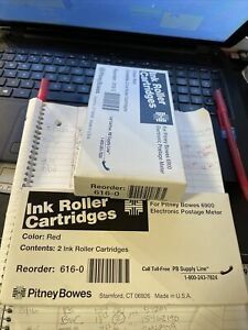 Genuine Pitney Bowes 2 Red Ink Roller Cartridges For 6900 Postage Meter NEW