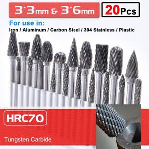 20pcs Tungsten Carbide Rotary Point Burr Die Grinder Shank Set 3*3mm &amp; 3*6mm GA