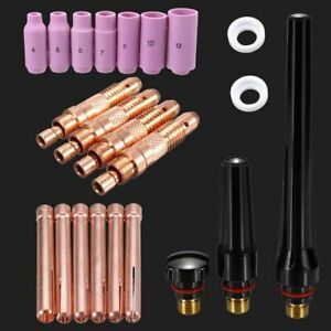 21pcs Tig Collet Body Back Cap Cup Torch Kit Insulator Welding WP17 WP18 WP26