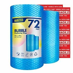 KeePack 2 Rolls Bubble Cushioning Wrap, 12 Inch x 72 Fee-ight Blue)