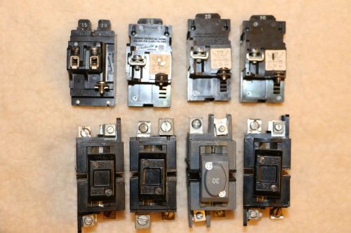 Pushmatic circut breakers, lot of 8, 15 to 60 amps, 1 and 2 pole, 120/240 v for sale