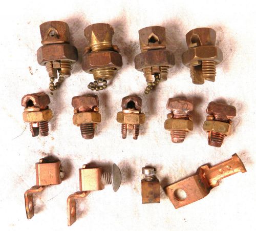 LOT OF 13 COPPER/BRASS GROUNDING LUGS,PENN-UNION,RELIABLE,BURNDY,NOS