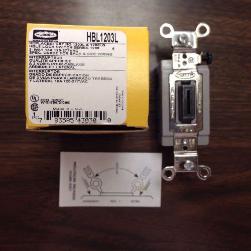 Hubbell HBL1203L Locking 3 Way Toggle Switch w/ key 15 Amp 120-277 Volt