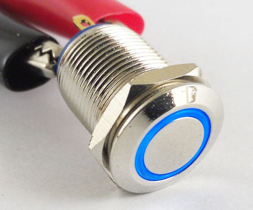 5x metal flat ring blue led push button waterproof resetable switch 12mm qn12-c1 for sale