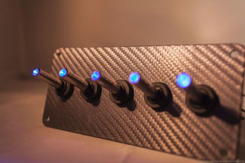 GREY WRAP CARBON FIBER PANEL w/ LED toggle switches - BLUE