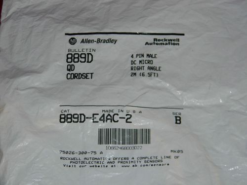 NEW Allen Bradley 889D-E4AC-2 Series B QD Cordset 4 Pin Male Right Angle