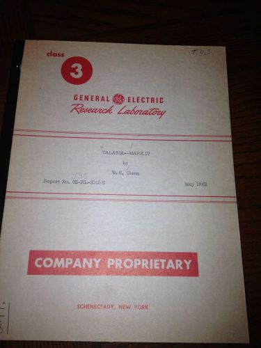 VINTAGE GE RESEARCH REPORT TALARIA MARK IV 1962 13 PGS