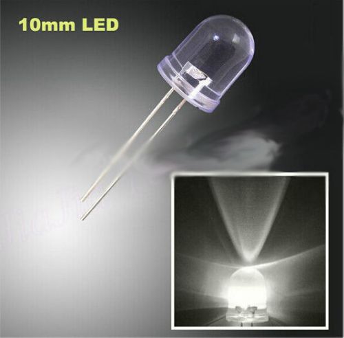 50pcs 10mm LED Diodes Water Clear White Light Ultra Bright Round High Quality