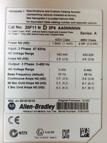 Allen Bradley Powerflex 753 2HP