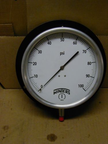 Winters Pressure Gauge, 0 - 100 PSI, 8 inch Dial, Surface Panel Mount