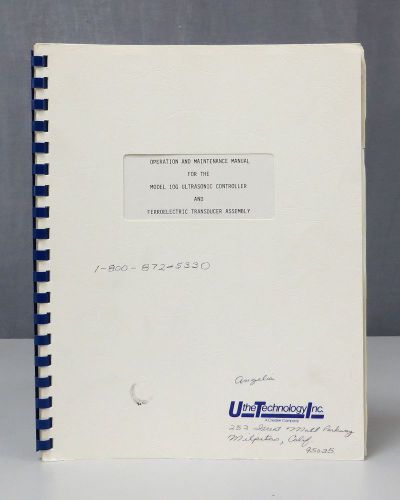 UTI UtheTechnologyInc Model 10G Ultrasonic Controller Operation Manual