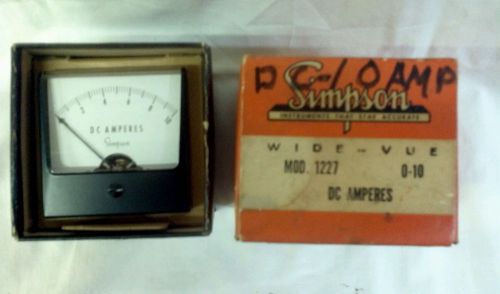Vintage Simpson Model 1227 Panel Meter  0-10 DC AMPERES Wide Vue NOS