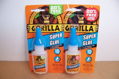 Qty 2 gorilla .85oz 24g interior/exterior super glue adhesive w/ anti-clog cap for sale