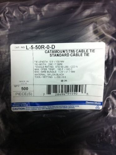Nylon Cable Tie 5.5&#034; UV/Black Releasable Tab 500ct USA Thomas&amp;Betts