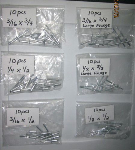 New 60 pcs aluminum pop rivet assorted sizes free fast shipping within u.s.a for sale