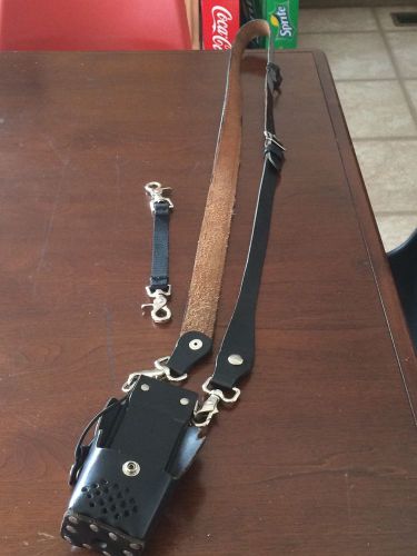 Leather radio strap with nylon anti sway and leather radio holder