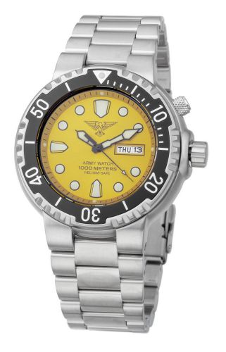 Diver Watch, Yellow, Professional, 1000 m, Helium Valve, Day &amp; Date, Germany