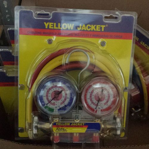 Yellow jacket 42024 manifold 3-1/8&#034; gauges, 60&#034; hose set for r-410a - new! for sale