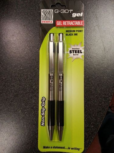 Zebra, Ball Point Pens, G-301, Medium Point,  Black Ink, Stainless Steel Barrel