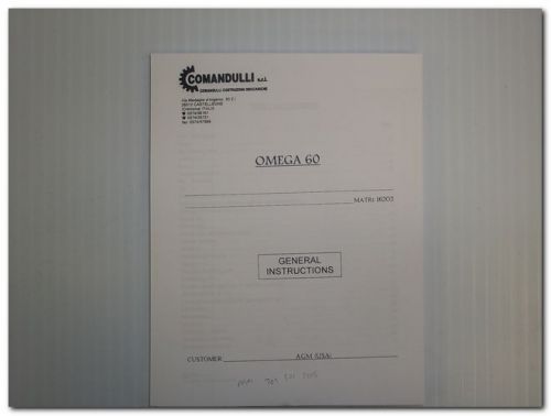 Comandulli omega 60 conveyor belt machine general instructions manual for sale
