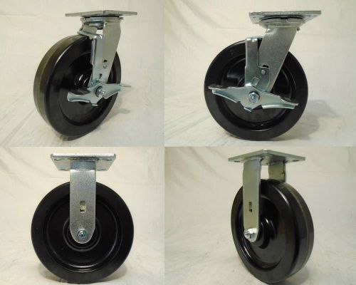 8&#034; x 2&#034; Swivel Casters Phenolic Wheel Brake (2) Rigid (2) 1400lb each Tool Box