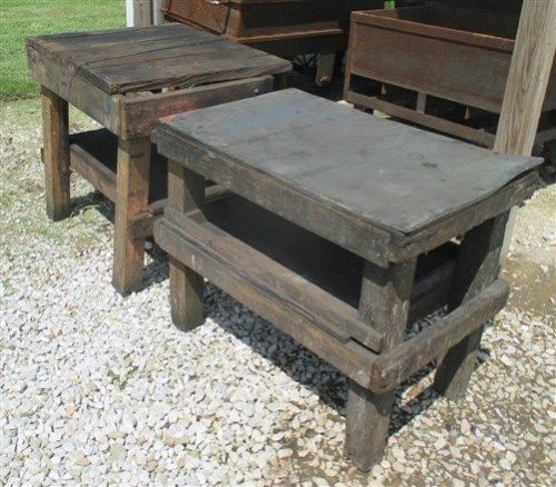 2 tables wood bench shop garage garden industrial age vintage kitchen counter a for sale