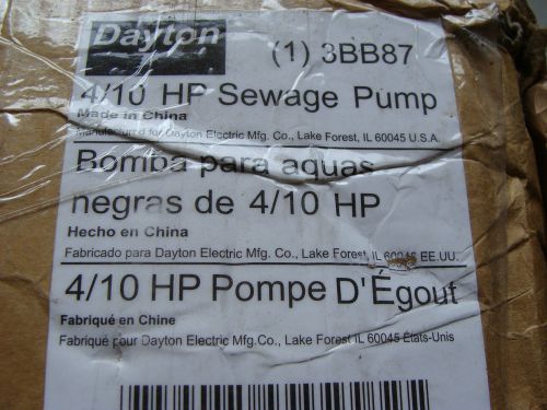 Dayton 3BB87 Sewage Pump 4/10 HP New w/ Float Switch