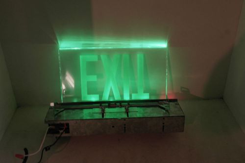 Recessed  Mount  Green Lighted EXIT Sign Heavy Duty Glass &amp; Metal